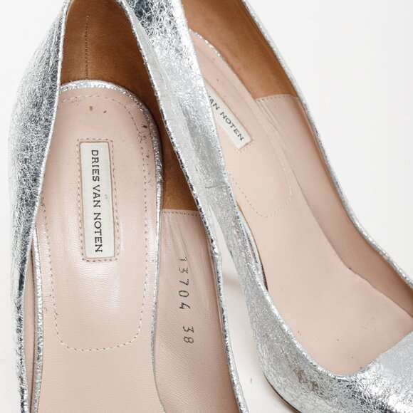 Dries Van Noten Distressed Silver Leather Heels - Picture 8 of 8